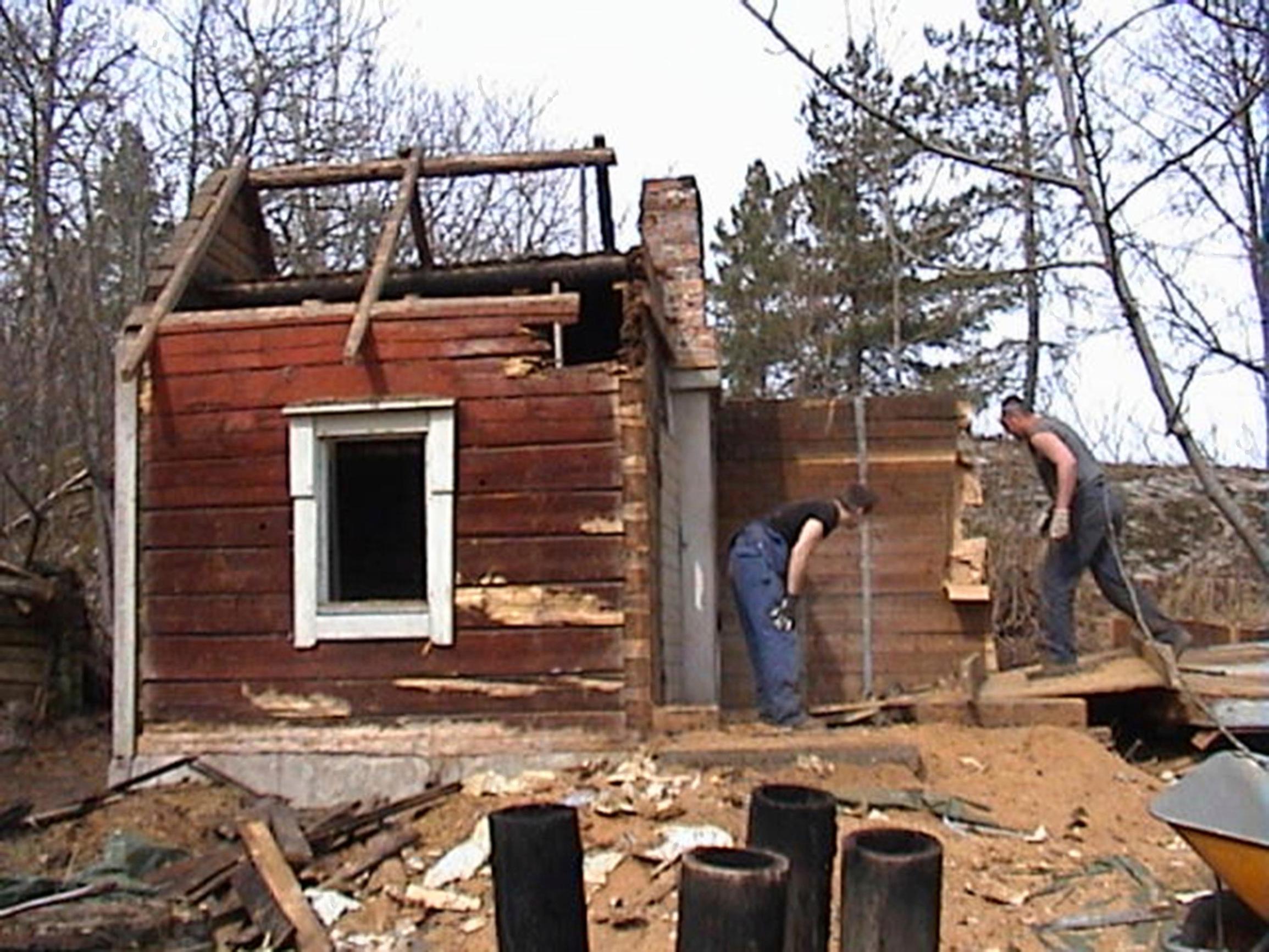 Demolition work on the Hole family’s old sauna