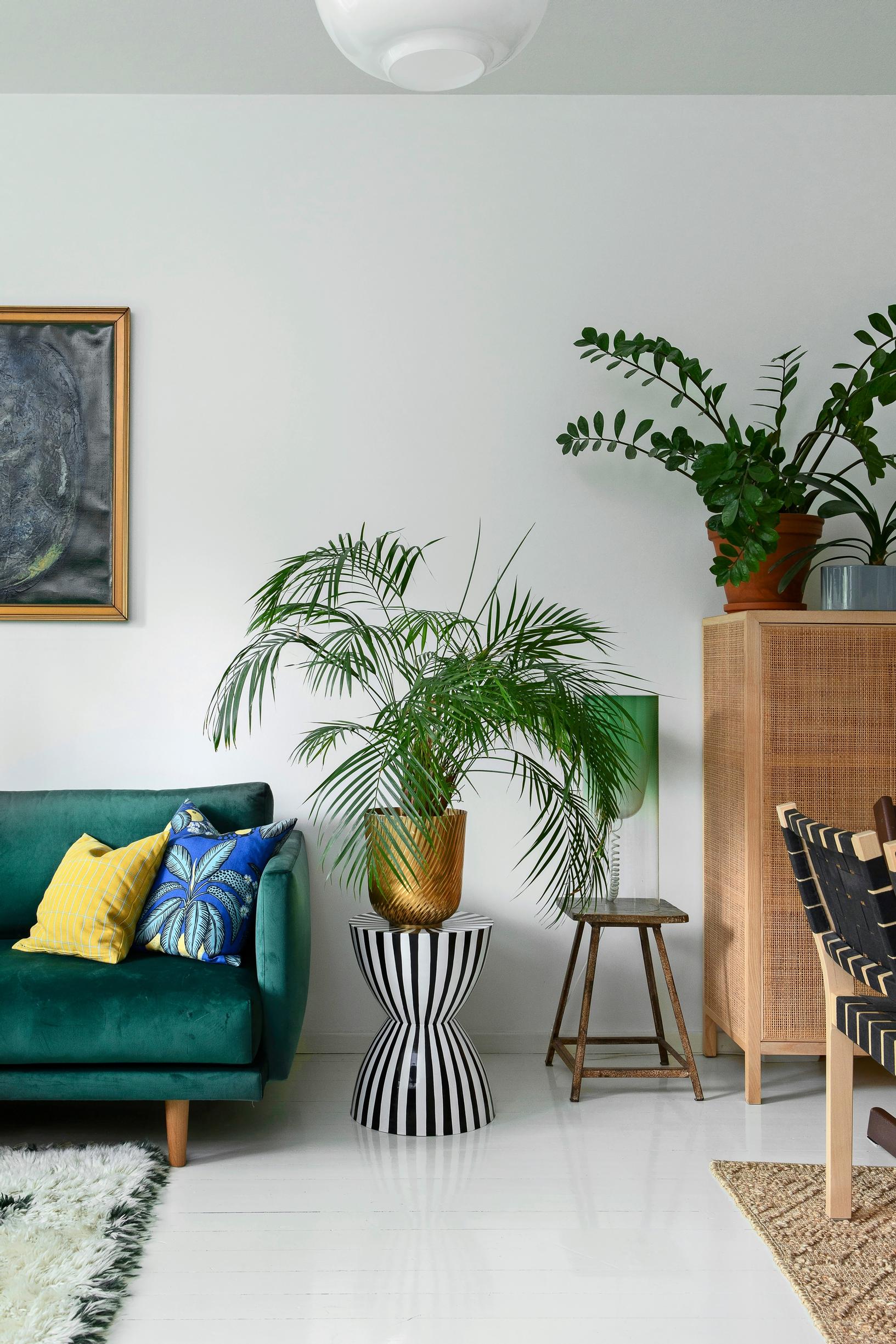 A striped stool from Ellos and some houseplants