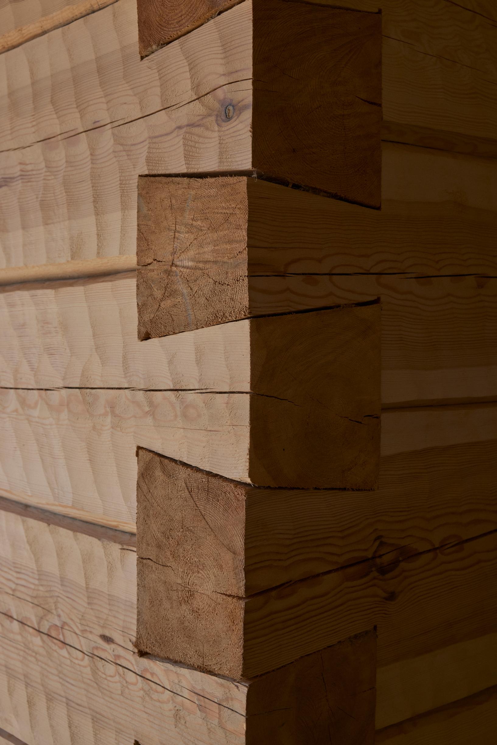 Hand-hewn logs on the façade.