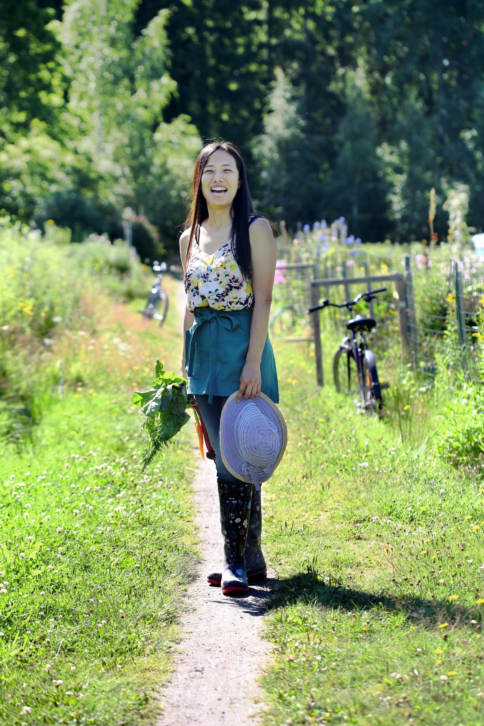 Kanako Tamminen on her allotment