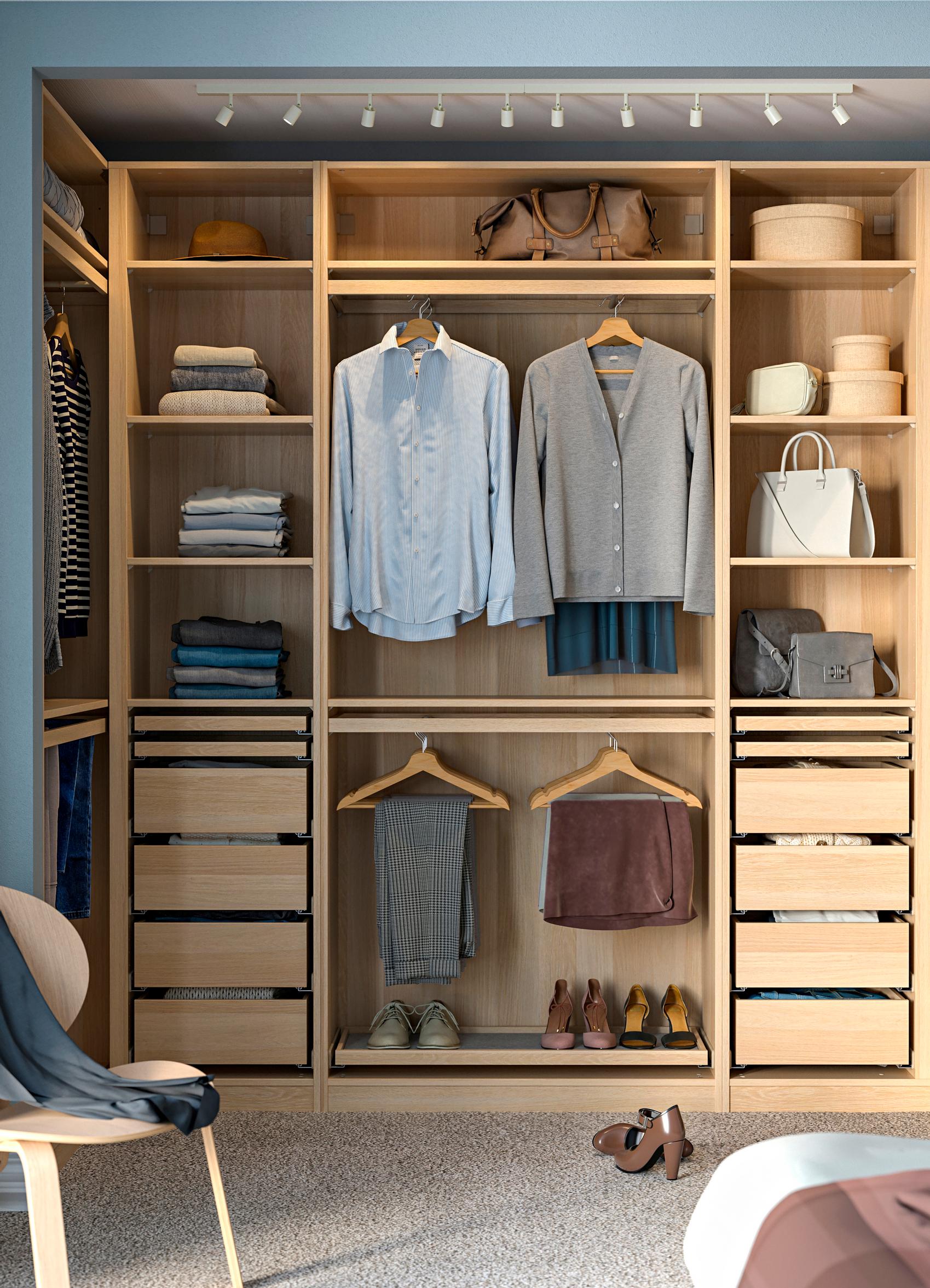 Ikea Pax series cabinets in a walk-in closet