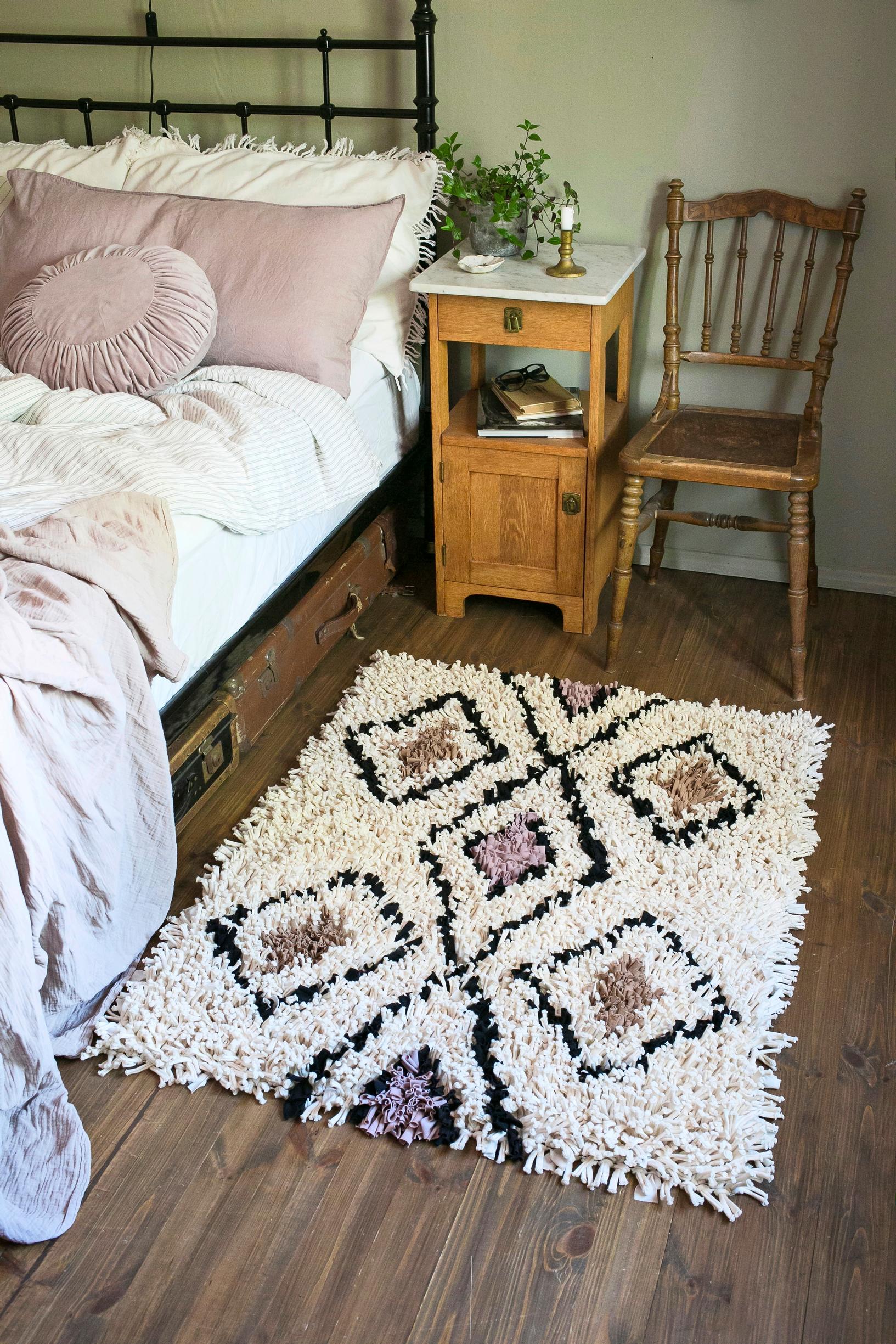 A rug made from old clothes.