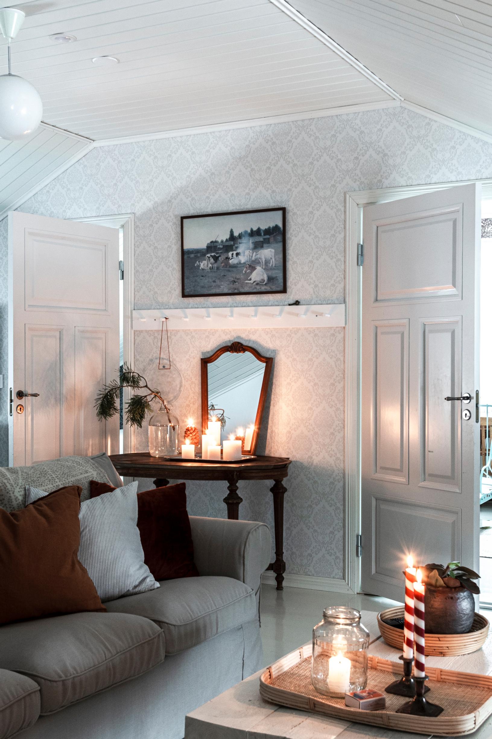 A hall decorated for Christmas