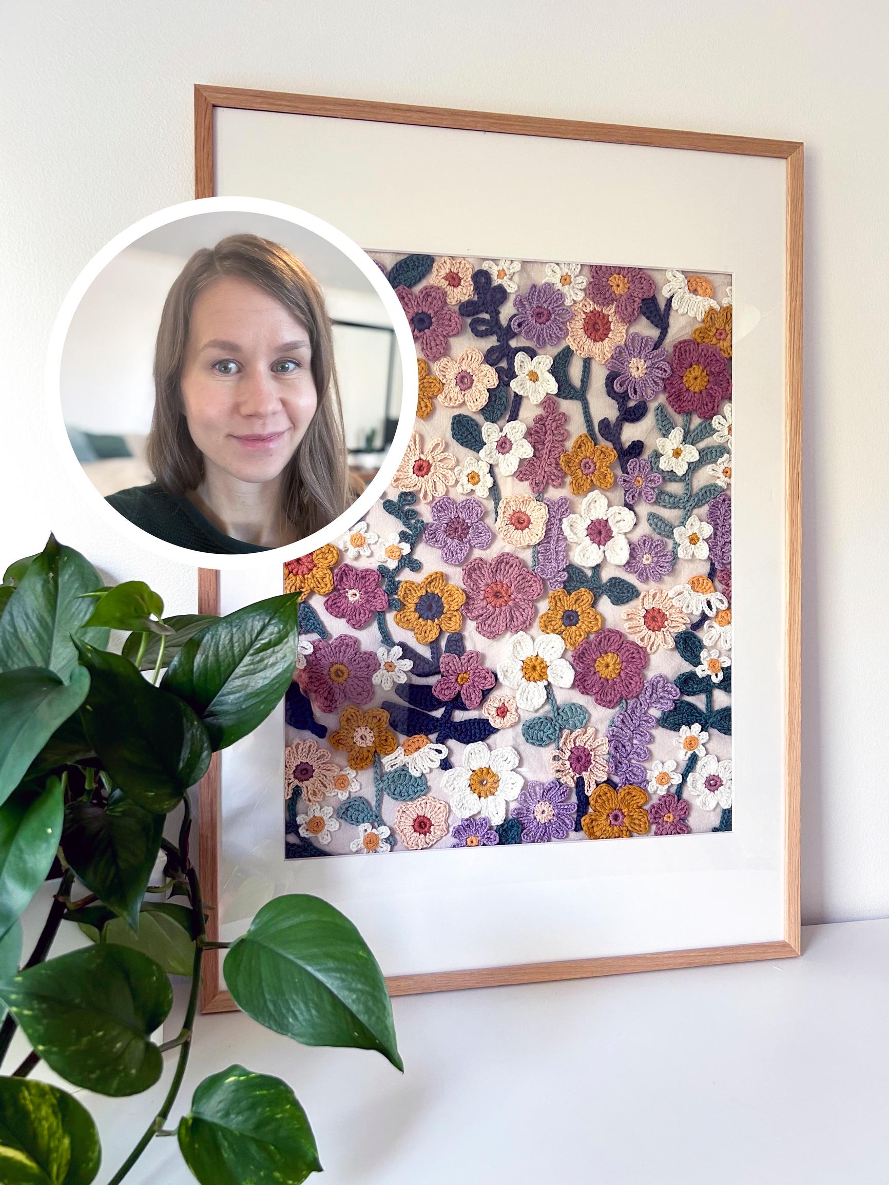 Flower art from leftover yarn: “When painting didn’t work out, I got the floral artwork of my dreams by crocheting”