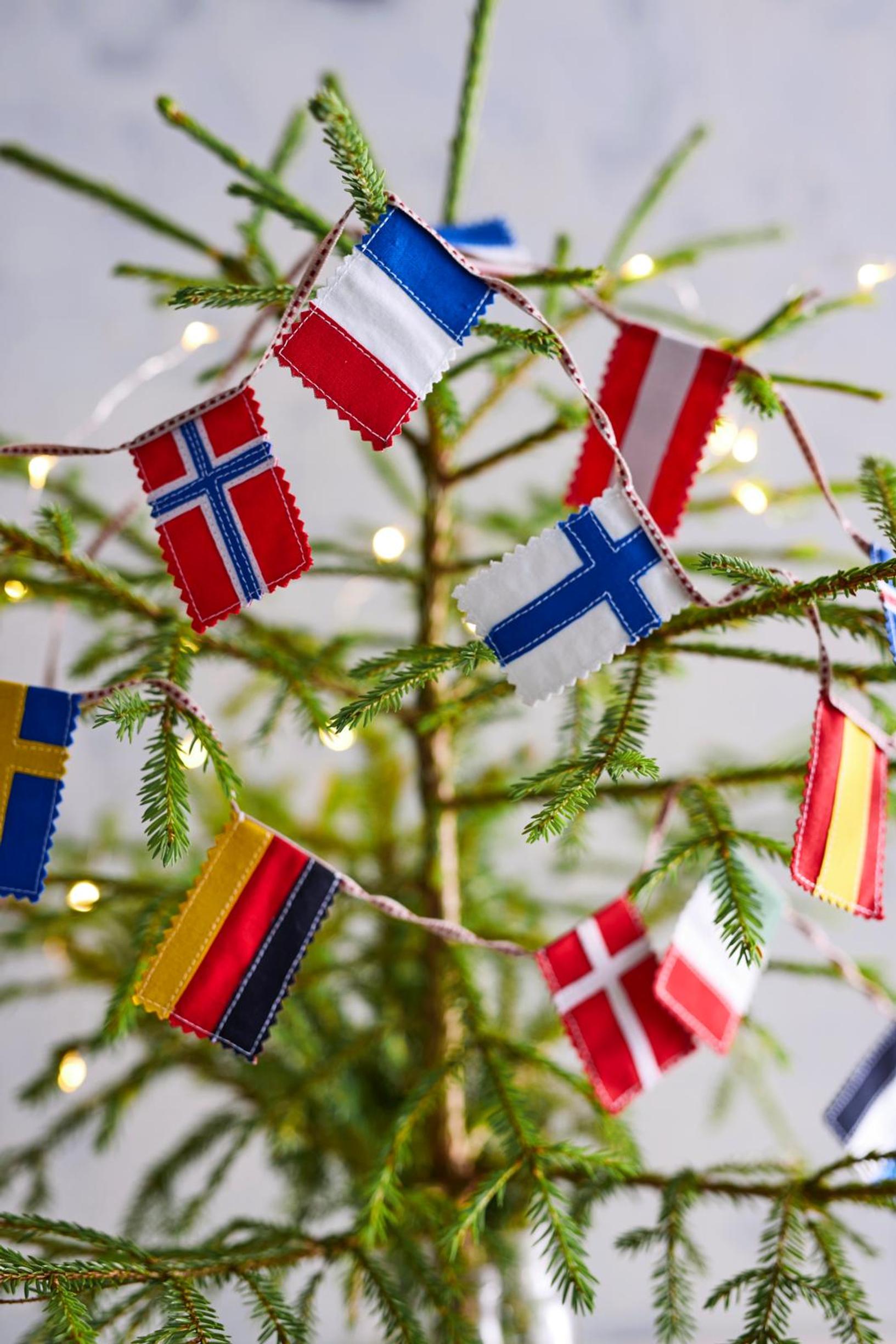 Flag garland on a Christmas tree