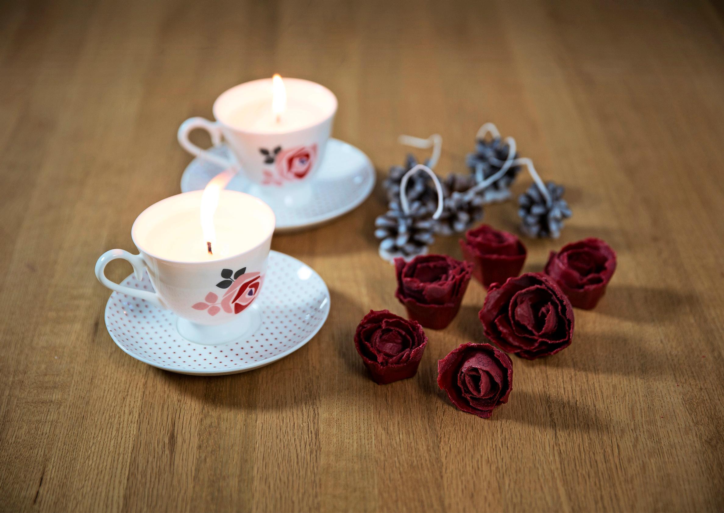 Light it up again—upcycle leftover candle stubs into teacup candles and firestarter roses
