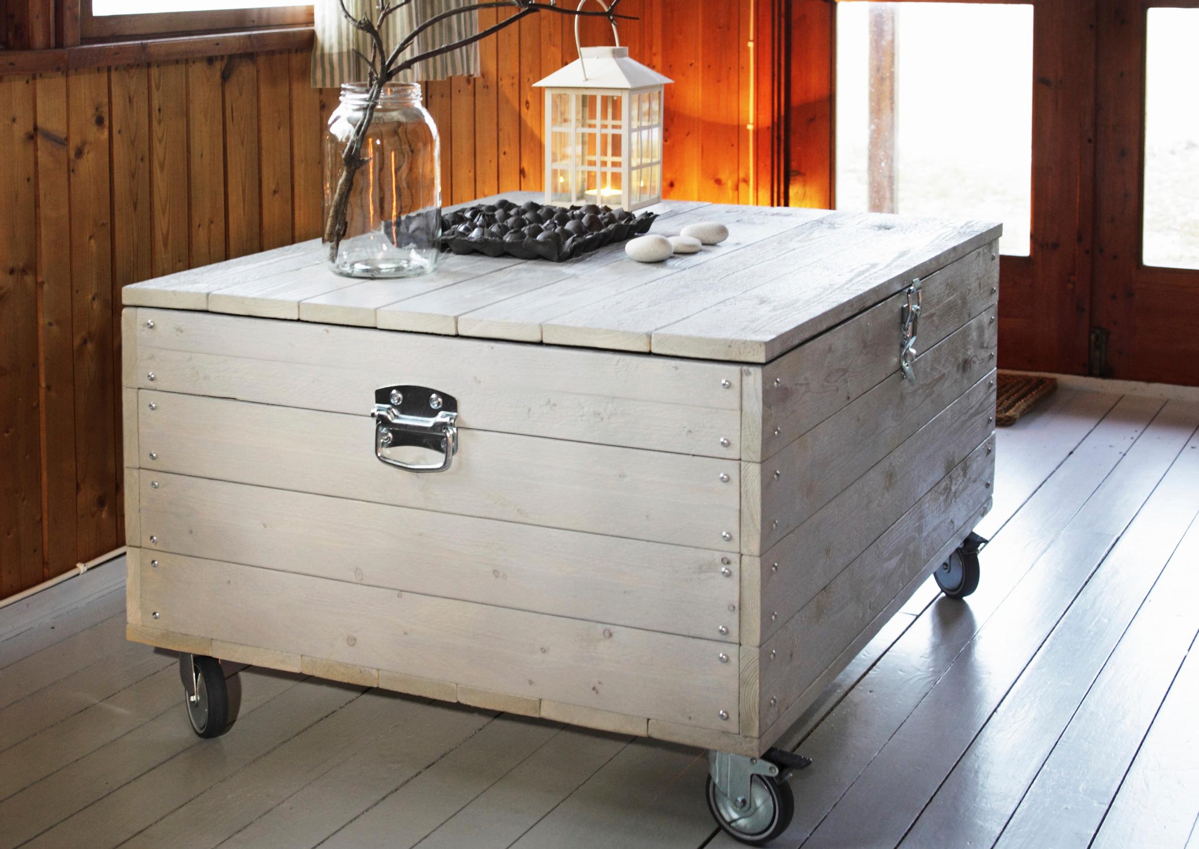 Display your treasures or tuck away linens—DIY wooden storage chest