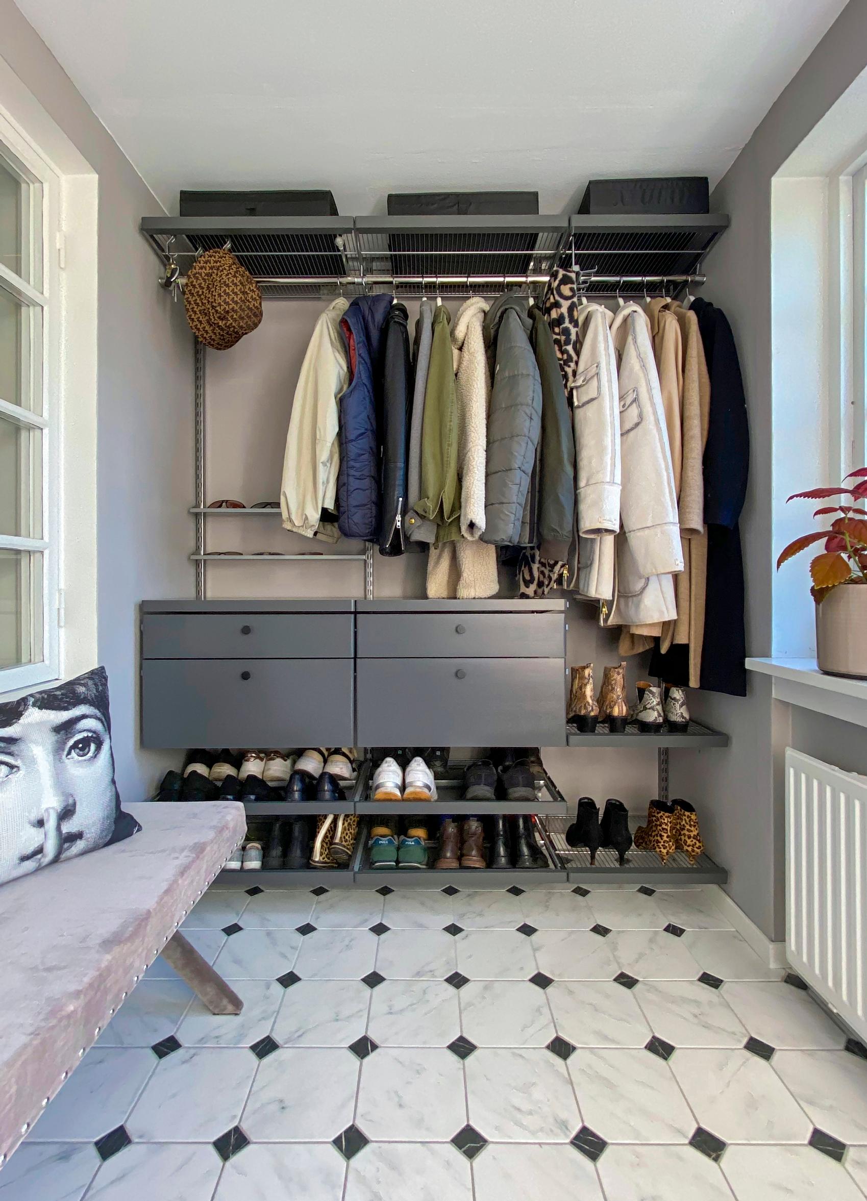 Elfa storage solution in a walk-in closet
