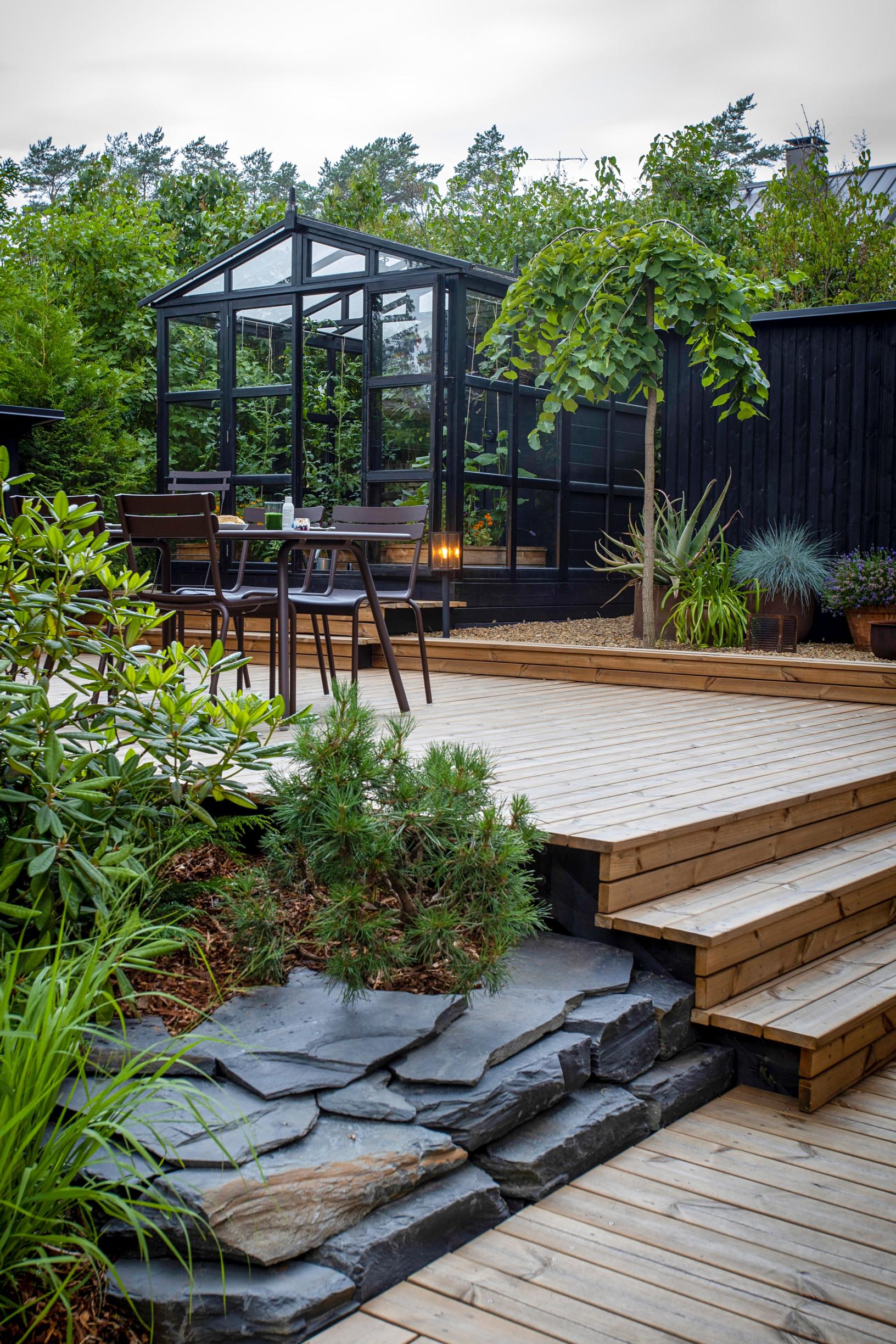 A patio built on multiple levels.