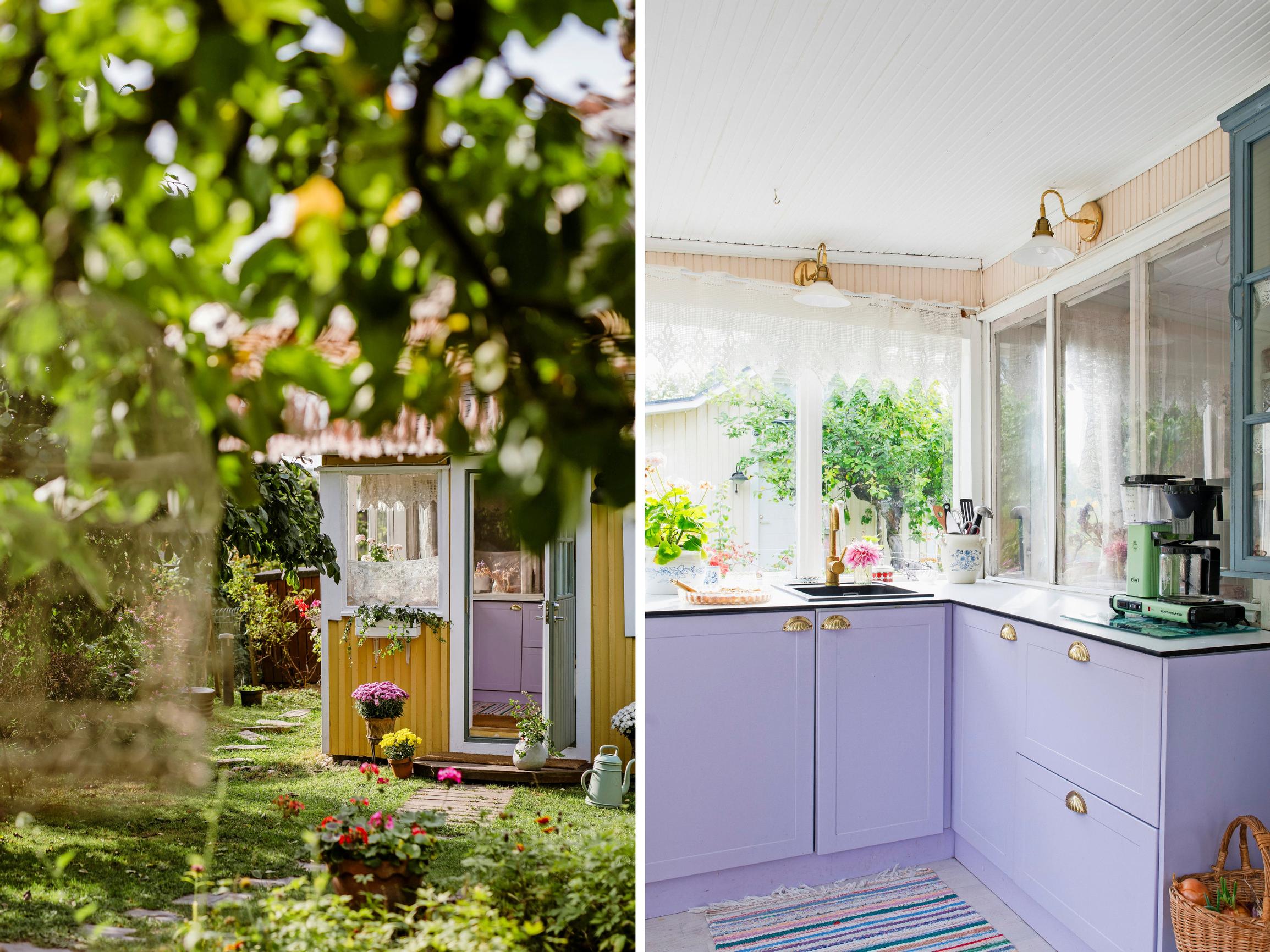 Inside Jessica’s enchanting allotment garden cottage with a lilac kitchen: “My style here is softer than at home”