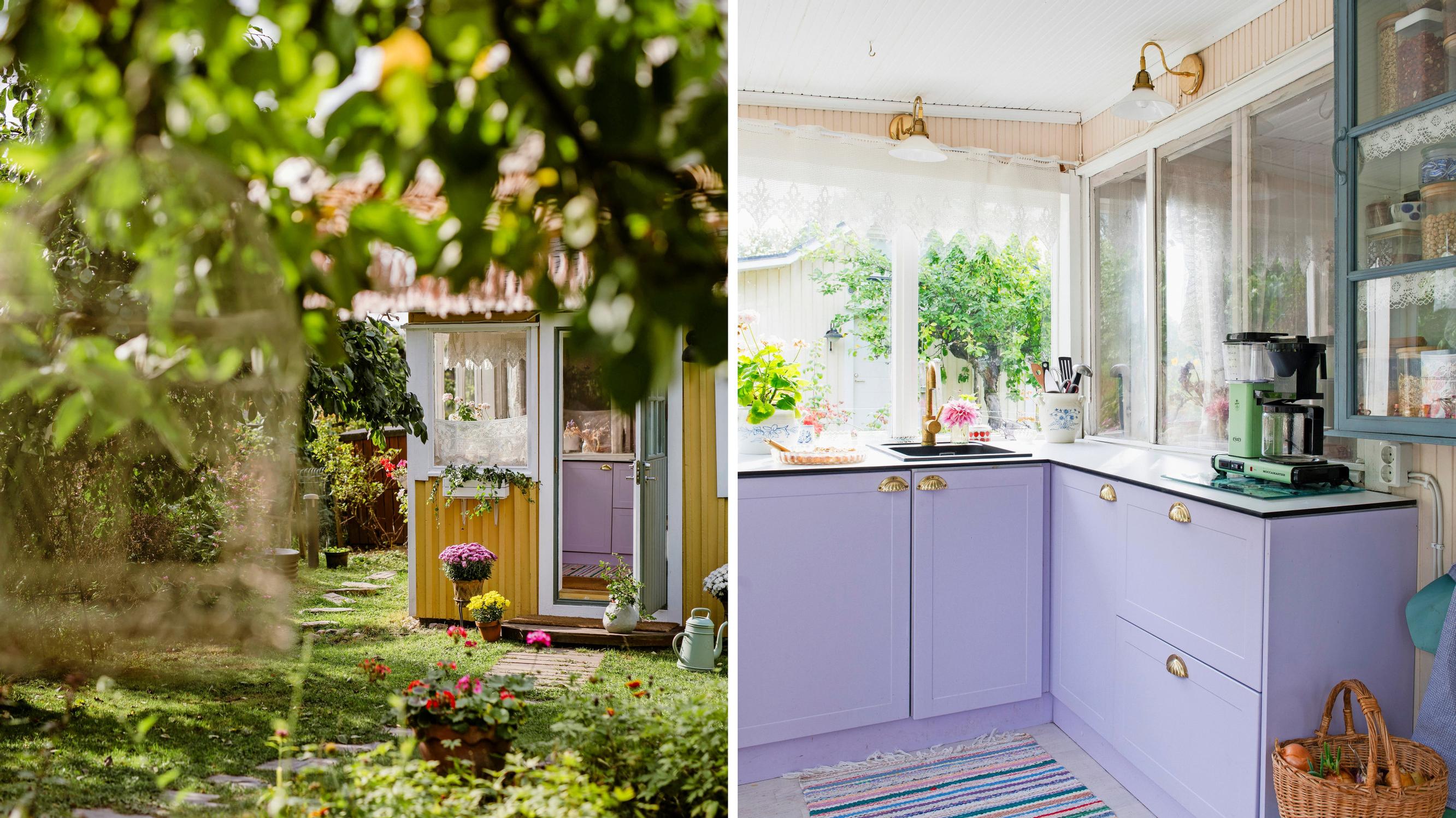 Inside Jessica’s enchanting allotment garden cottage with a lilac kitchen: “My style here is softer than at home”