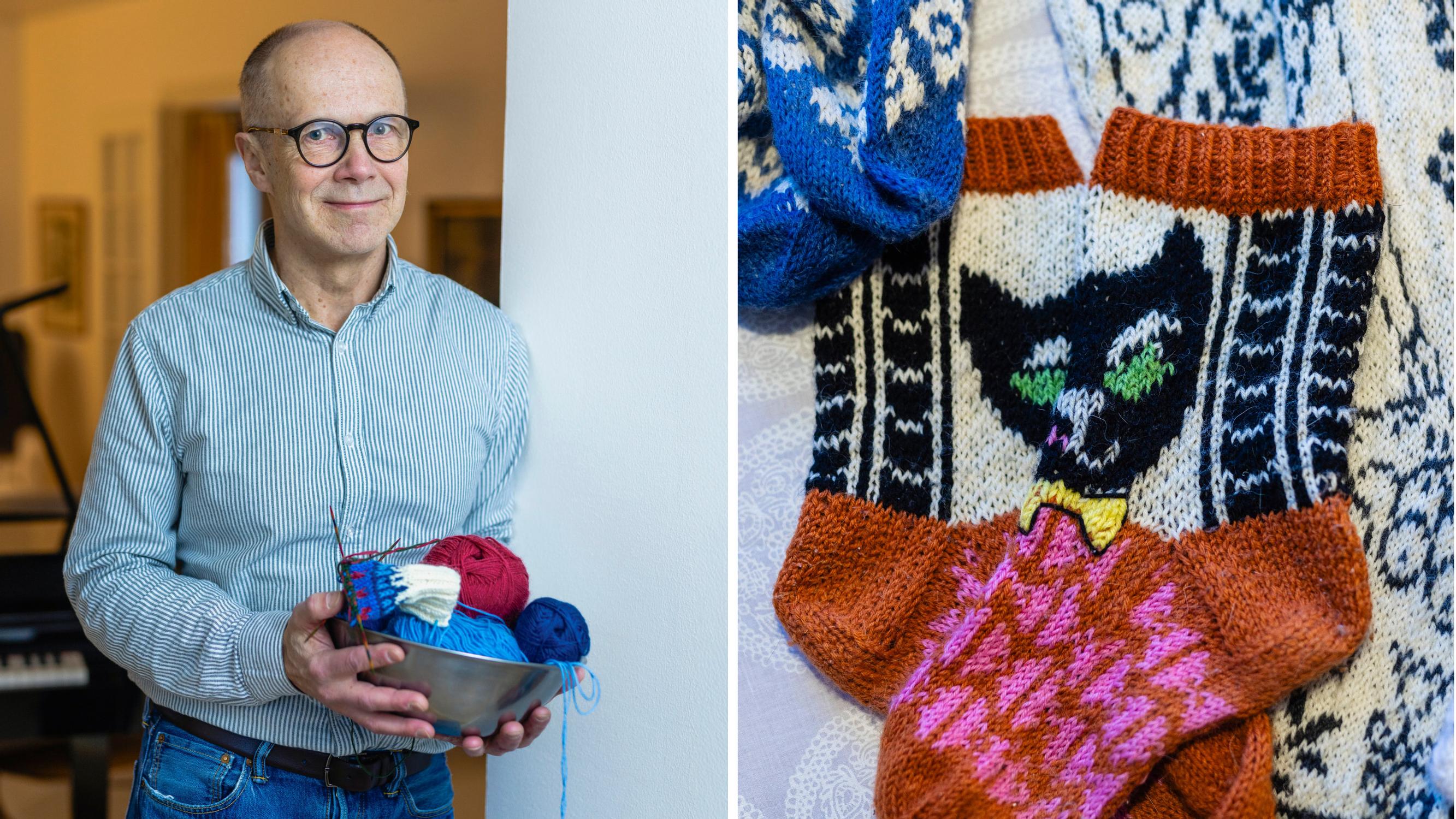 Taught to knit by his wife—now he knits for his new love using his late wife’s teachings