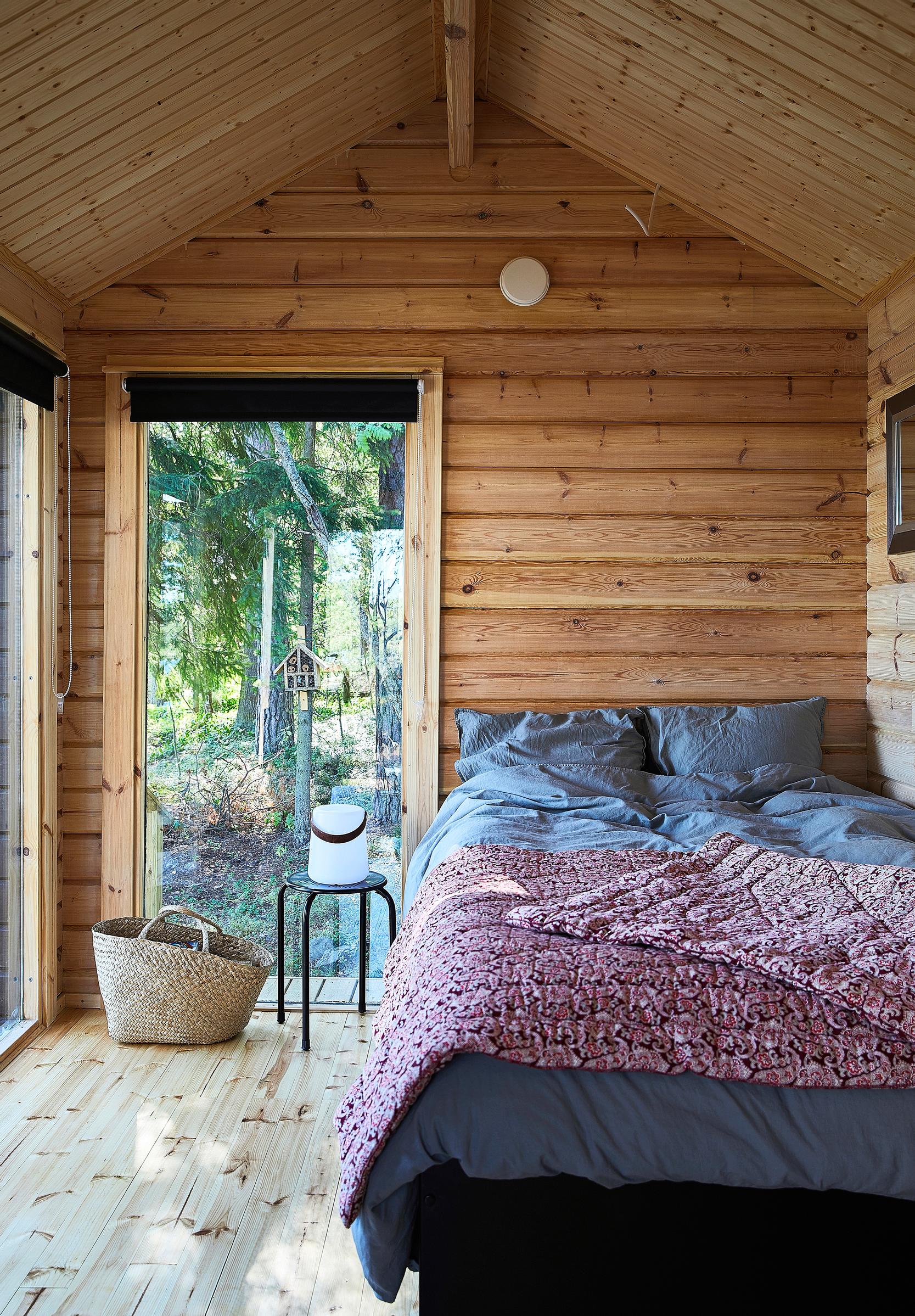 Sleeping area in the tiny cabin