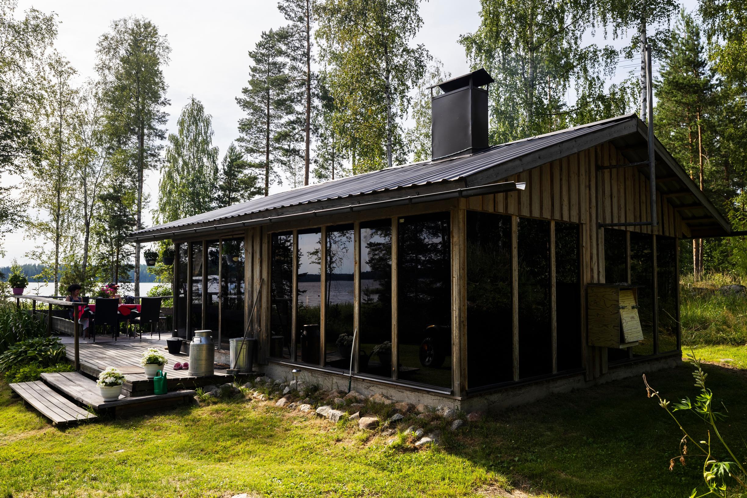 Sauna with glass walls